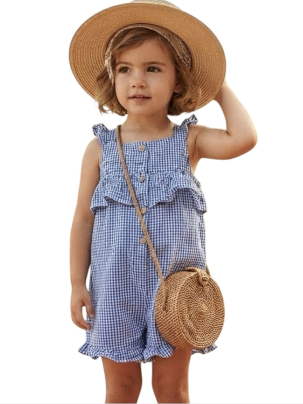 ZARA Kids Farmhouse Blue Gingham Plaid Ruffle Romper 18-24 Months